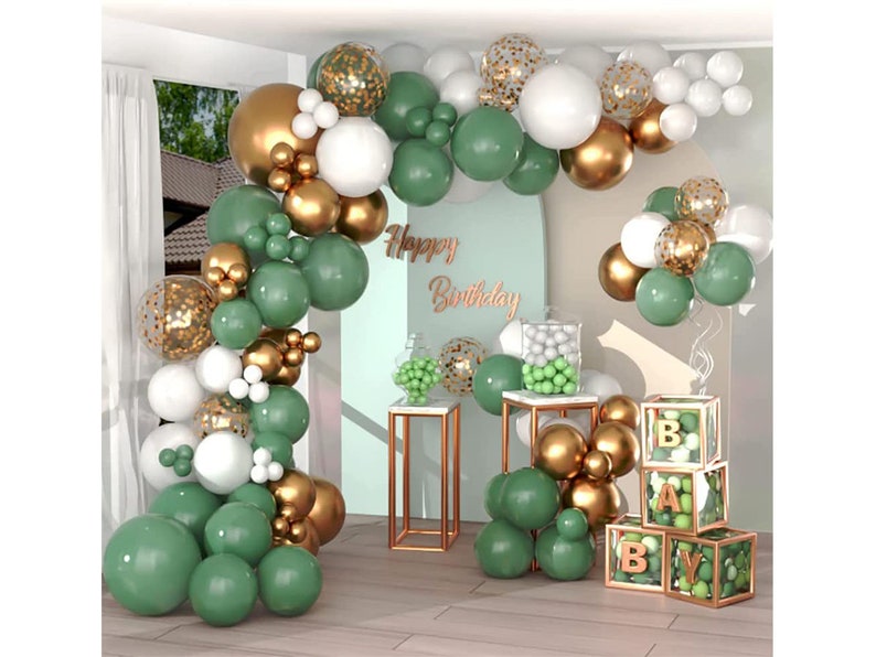 Sage Green Balloon Garland Arch Kit 157pcs With White Gold Etsy
