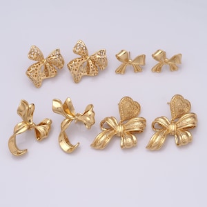 Golden Bow Stud Earrings, 18K Gold Filled Women&#39;s Stud Earrings, Fashion Earrings, Gift for Her