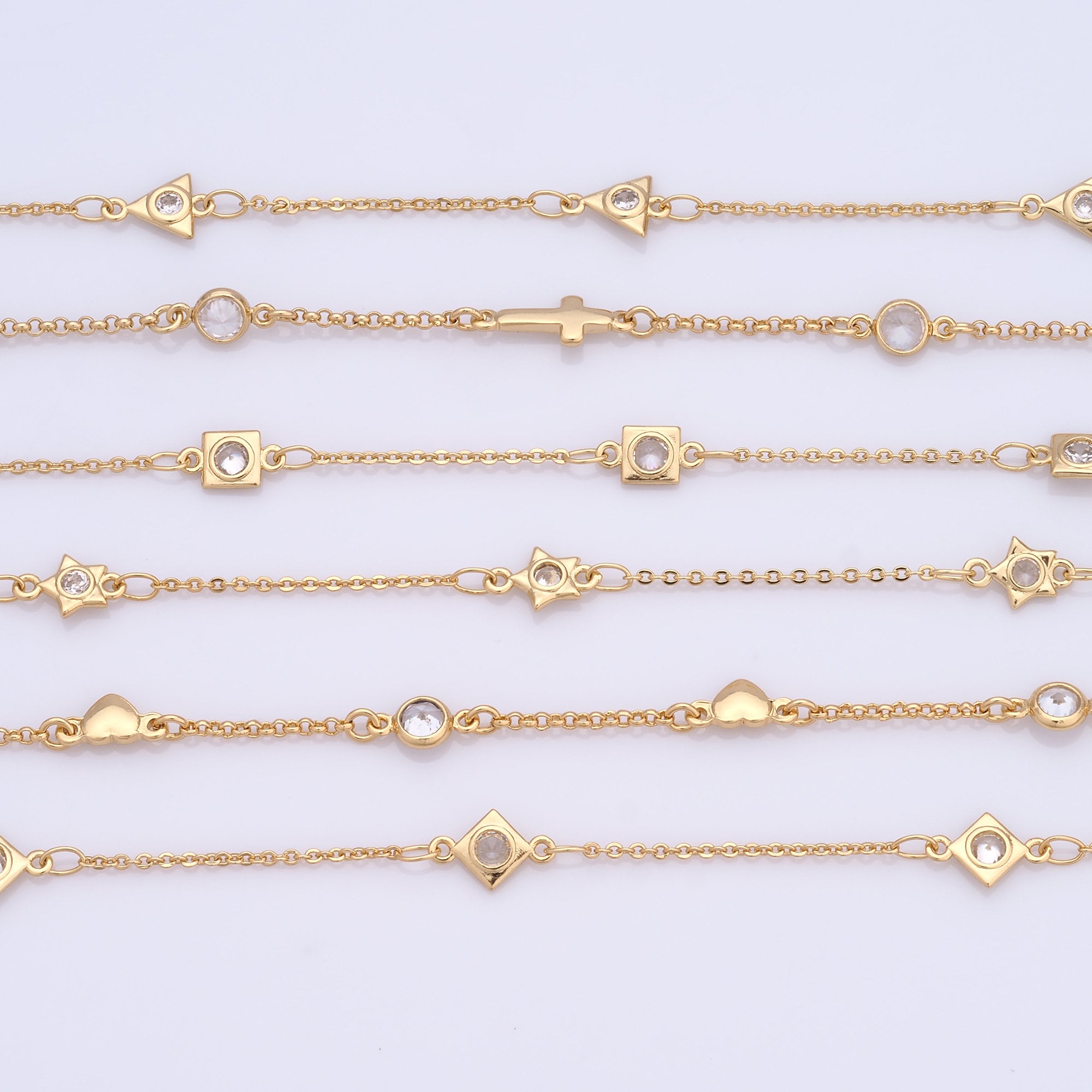 Triangular Mini Chain Zircon Triangle Chains, Cross Chains, Pentagon Chains, 18K Gold Filled ...