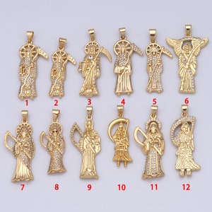 Pingente Ceifador com Zircônia Micropave em Ouro, Pingentes de Santa Muerte em Ouro 18K, Pingentes de Ceifador, Achados para Fazer Joias Faça Você Mesmo
