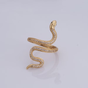 Micropave Zirconia Snake Ring, 18K Gold Filled Open End Ring, Adjustable Ring for Her