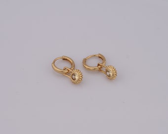 Micro Pave Zirconia Round Earrings, 18K Gold Filled Drop Earrings, Fashion Earrings, Gift For Her，22x12x2mm