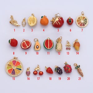 Micropave-hanger fruitcollectie zirkonia, 18K gold filled geëmailleerde bedels, fruitbedels, bevindingen DIY-sieraden maken
