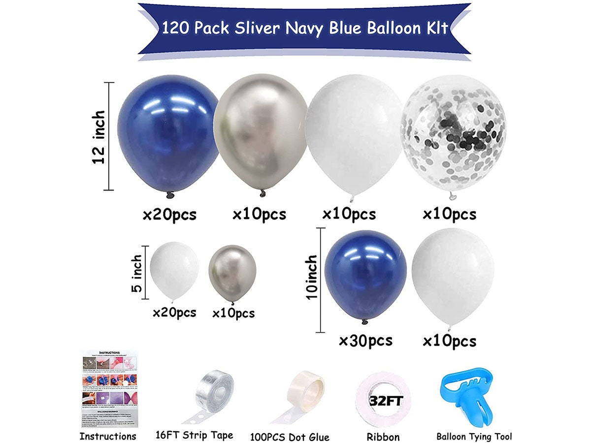 Silver Navy Blue Balloon Arch Kit 125pcs Navy Blue Silver - Etsy