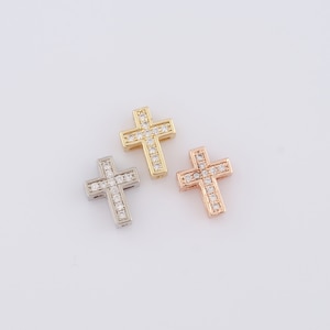 Micropave Zirconia Cross Spacer Beads, 18K Gold Filled Religious Spacer Beads, DIY Jewelry Making Findings,12.7x10x3.7mm
