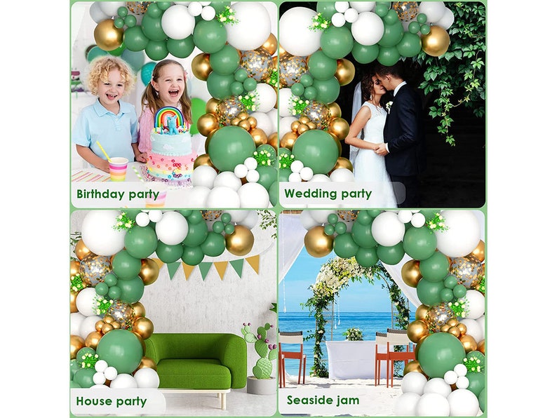 Sage Green Balloon Garland Arch Kit 157pcs With White Gold Etsy