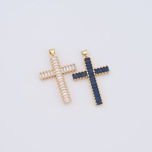 Gold Cross Pendant, 18K Gold Filled Religious Charms, CZ Christian Charms, DIY Jewelry Making Findings，44x27x4mm