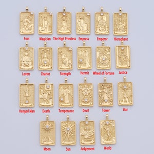 Colgante de carta de tarot de circonio, amuletos de fe llenos de oro de 18 quilates, amuletos de cartas de tarot, hallazgos para hacer joyas de bricolaje, 30x14,5x2,3 mm
