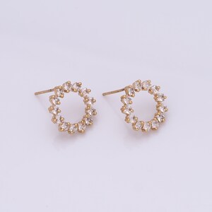 Micropave Zirconia Round Stud Earrings, 18K Gold Filled Hoop Earrings, Fashion Earrings, Gift For Her，13.5x2mm