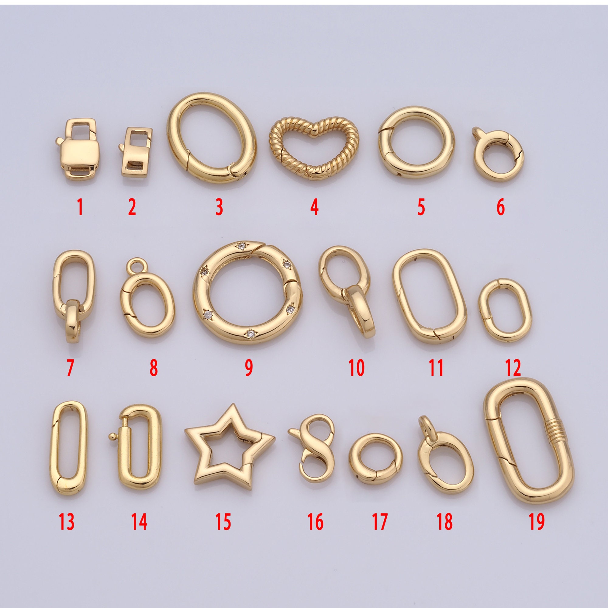 Locking Clasp, Return Clasp, Heart Clasp, Pentagram Clasp, Figure 8 Clasp, 18K Gold Filled Spring Clasp, DIY Jewelry Making Findings