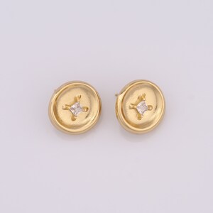 Zirconia Round Stud Earrings, 18K Gold Filled Fashion Earrings, Gift for Her，19x3.5mm