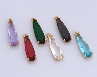 Zirconia Teardrop Pendant, 18K Gold Filled Single Stone Charm, DIY Jewelry Making Findings，22.5x6x4mm
