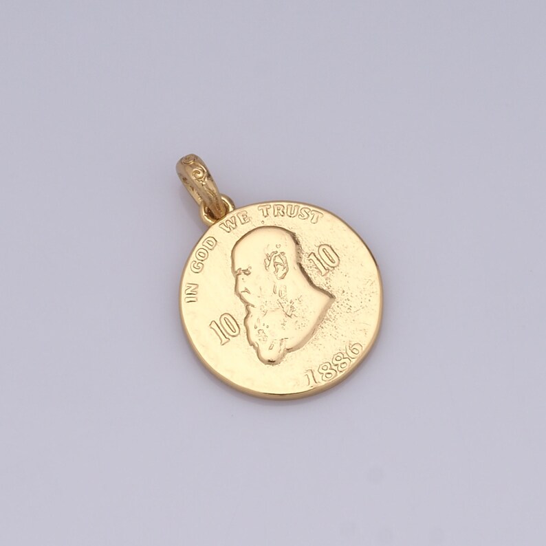 Alloy Character Head Pendant, 18K Gold Filled Disc Charms, DIY Jewelry Making Findings24.3x17.5x1.5mm image 1