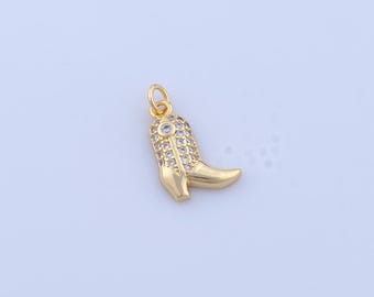 Micropave CZ High-Heel Boot Pendant, 18K Gold Filled High-Heel Boot Charms,High-Heel Boot Charms, DIY Jewelry Making Findings, 21x13x3mm