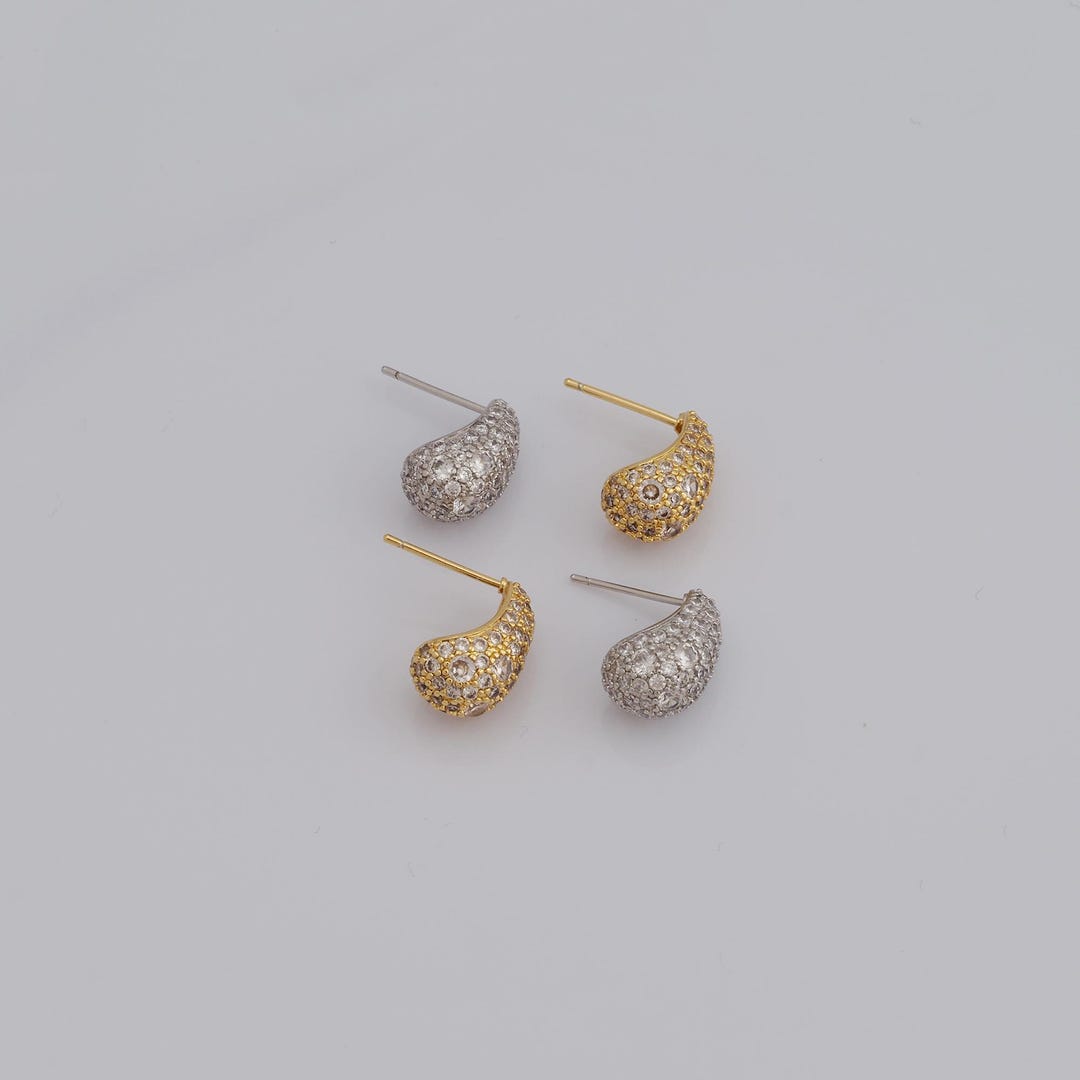 Micropave Zirconia Water Drop Stud Earrings,18k Gold Filled Tear