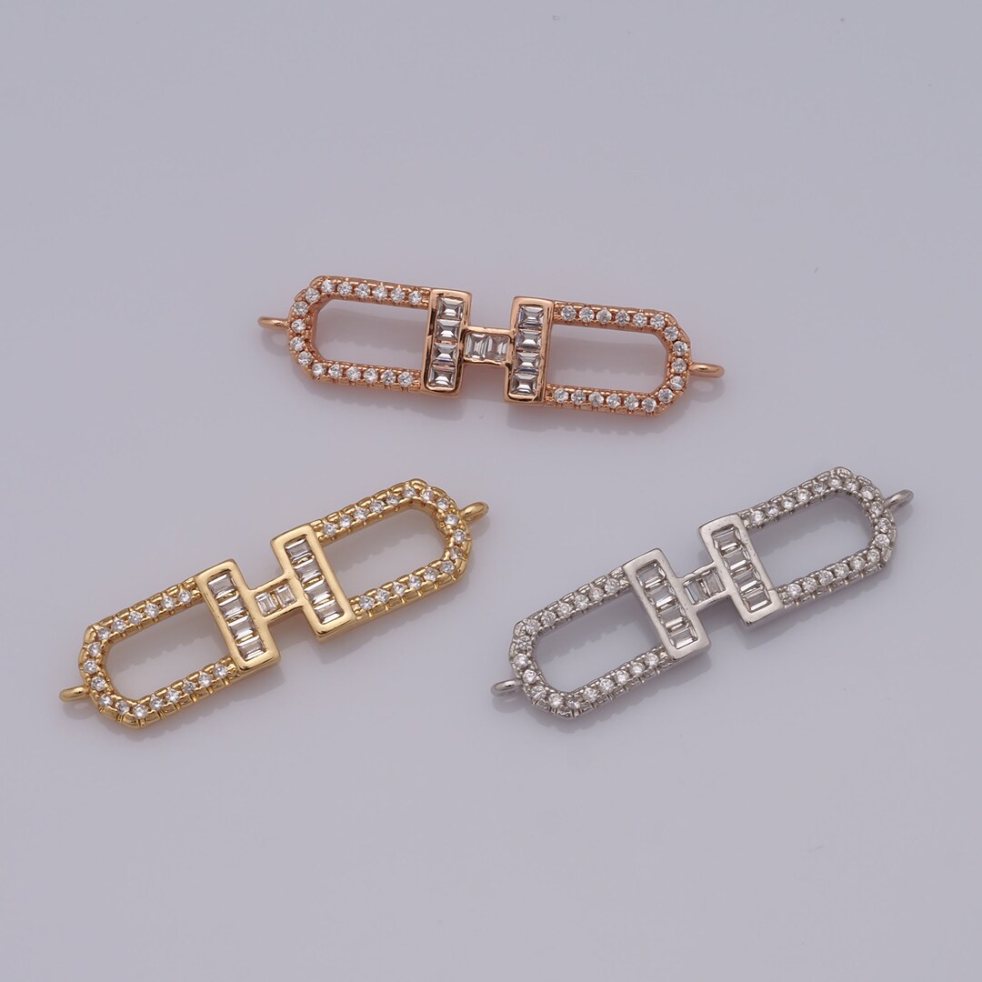Micropave Zirconia Gold H Connector,18k Gold Filled Square Connector ...