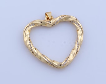 Micropave CZ Heart Pendant, 18K Gold Filled Love Charms,Heart Charms, DIY Jewelry Making Findings, 44x40x4.2mm