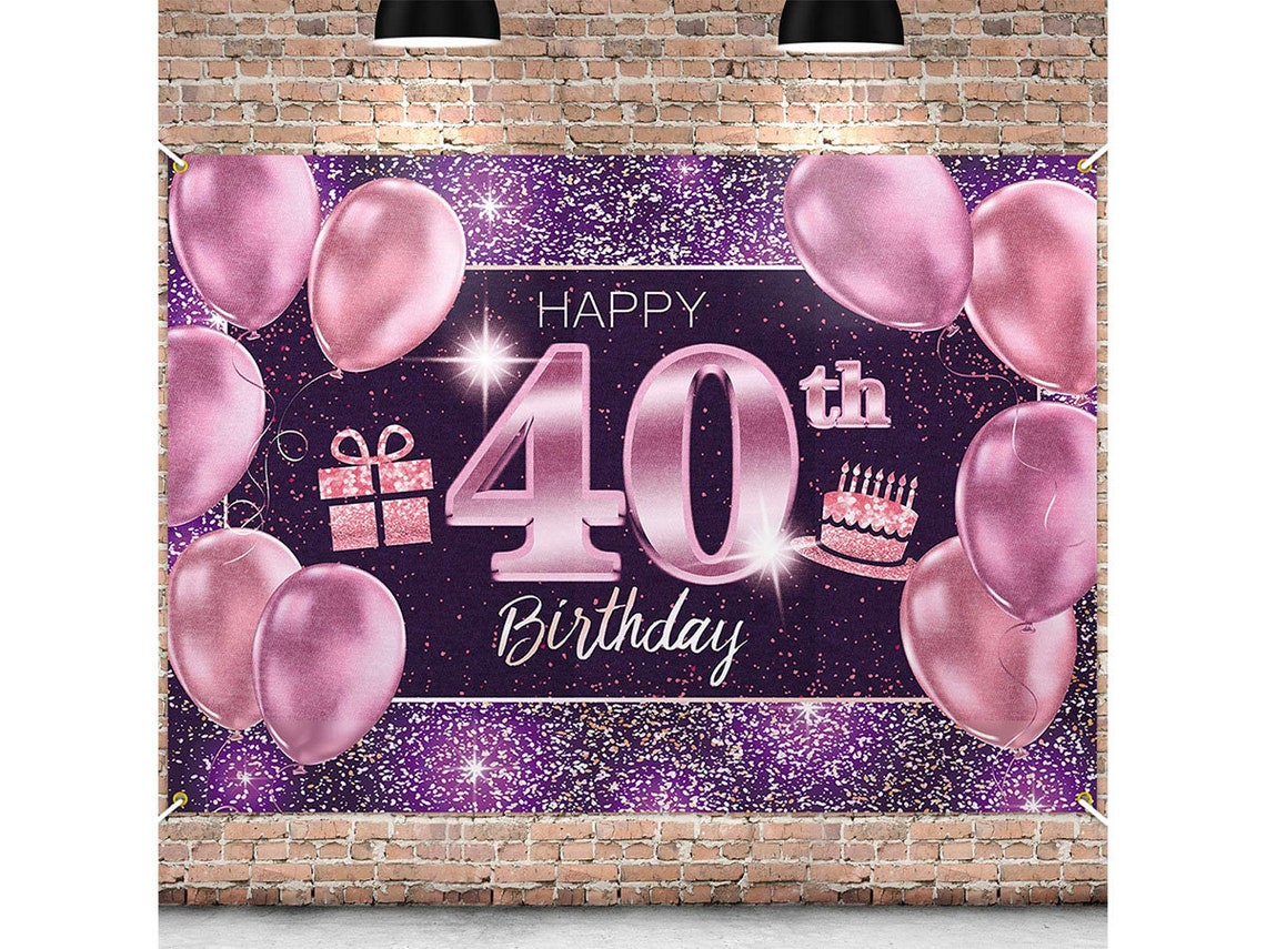 Happy 40th Birthday Backdrop Pink Photo Background Banner 40 Etsy