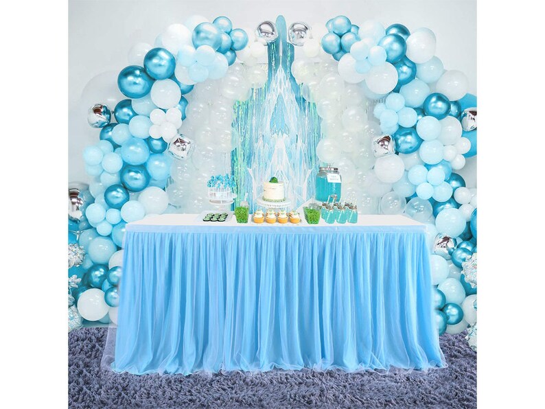 Baby Blue Table Skirt Tulle Table Skirting for Round or Rectangle Tables Dessert for Baby Shower Birthday Wedding Party Decorate