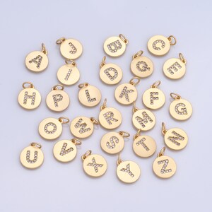 Micropave Zirconia Disc Pendant, 18K Gold Filled Alphabet Charm, DIY Jewelry Making Findings，16x10.5x2mm