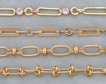 Gold Paperclip Chains, 18K Gold Filled Oval Chains, Ring Clasp Chains, DIY Jewelry Making Findings