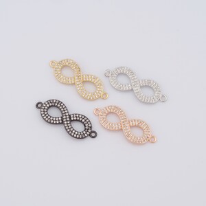 Conector de 8 letras de circonita micropavé, conector de figura relleno de oro de 18 quilates, accesorios para hacer joyas, 30 x 11 x 2,7 mm