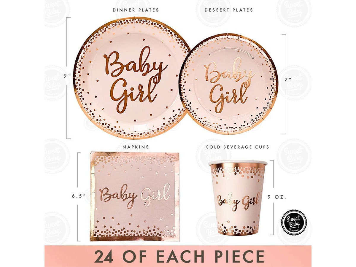 Baby Shower Plates and Napkins Girl for 24 With Rose Gold Pink Etsy