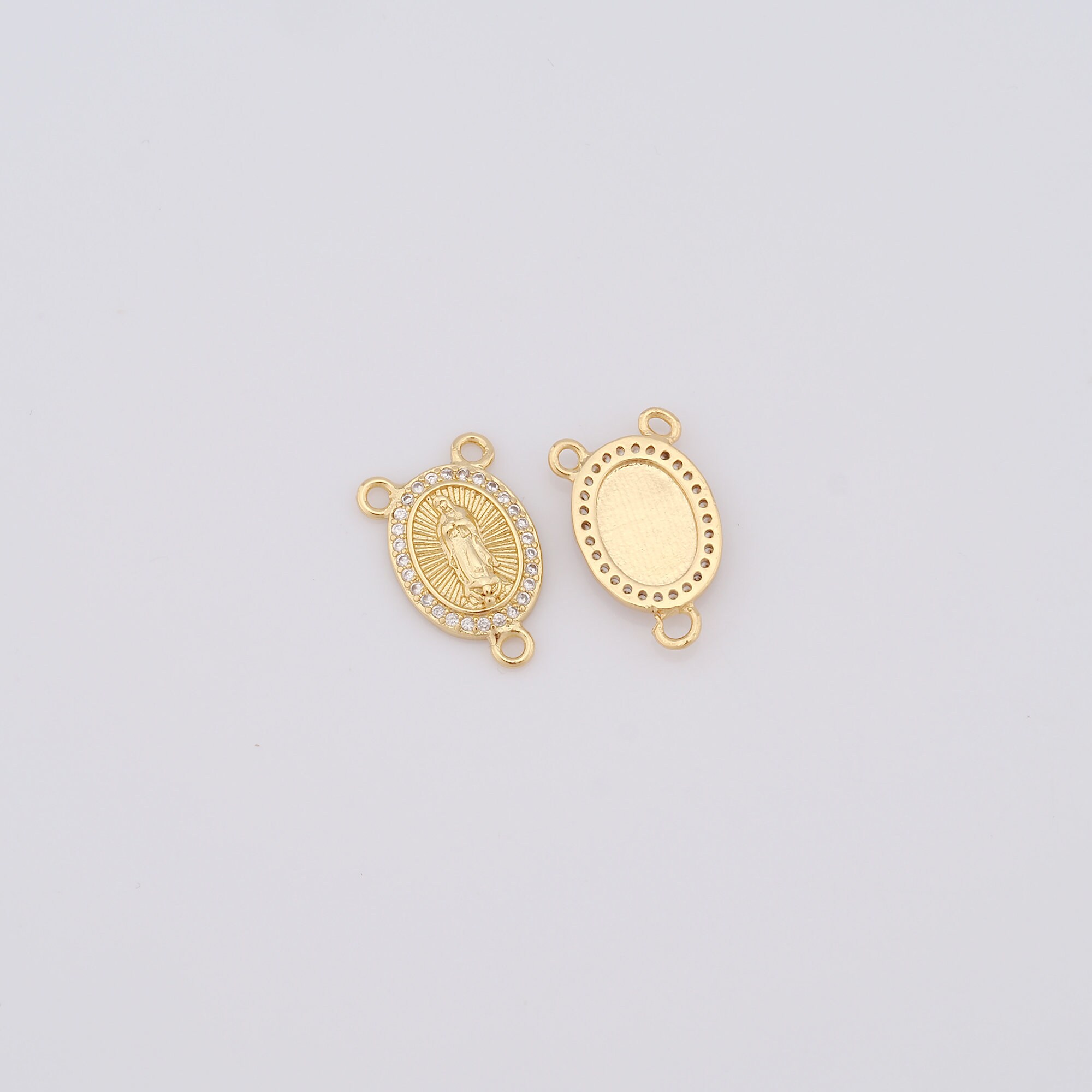 Gold Oval Pendant, 18K Gold Filled Virgin Mary Charms, CZ Religious ...