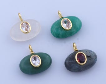 Gold Natural Stone Pendant, 18K Gold Filled Energy Stone Charms,Eye Stone Charms, DIY Jewelry Making Findings, 22.4x23.3x8.8mm