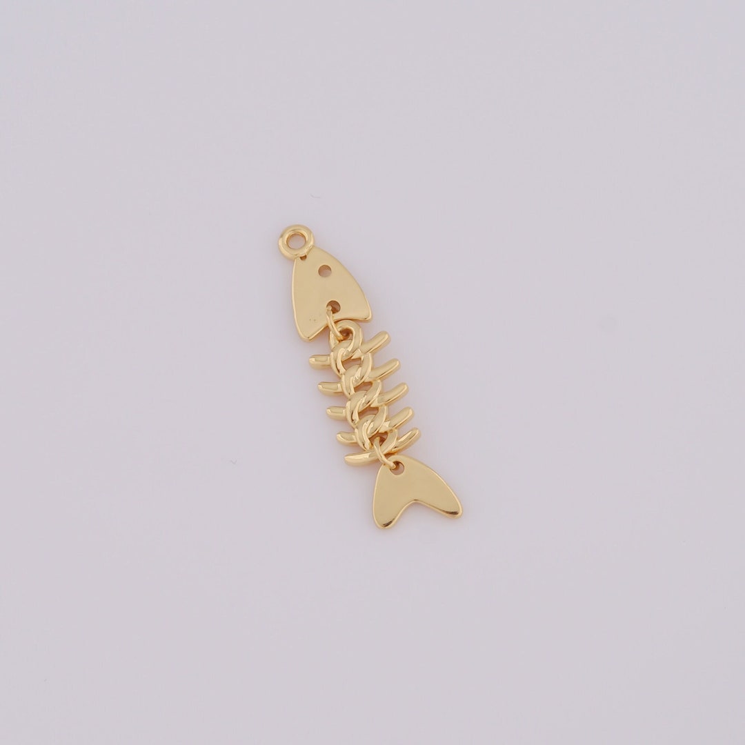 Gold Fish Bone Pendant,18k Gold Filled Fish Bone Charms,fish Bone ...