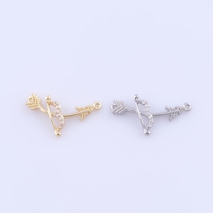 Micropave Zirconia Bow and Arrow Pendant, 18K Gold Filled Bow and Arrow Charms, DIY Jewelry Making Findings，21x10.8x2.5mm