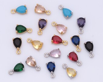 Zirconia  Teardrop Pendant, 18K Gold Filled Single Stone Charms, DIY Jewelry Making Findings，10x5.5x3mm