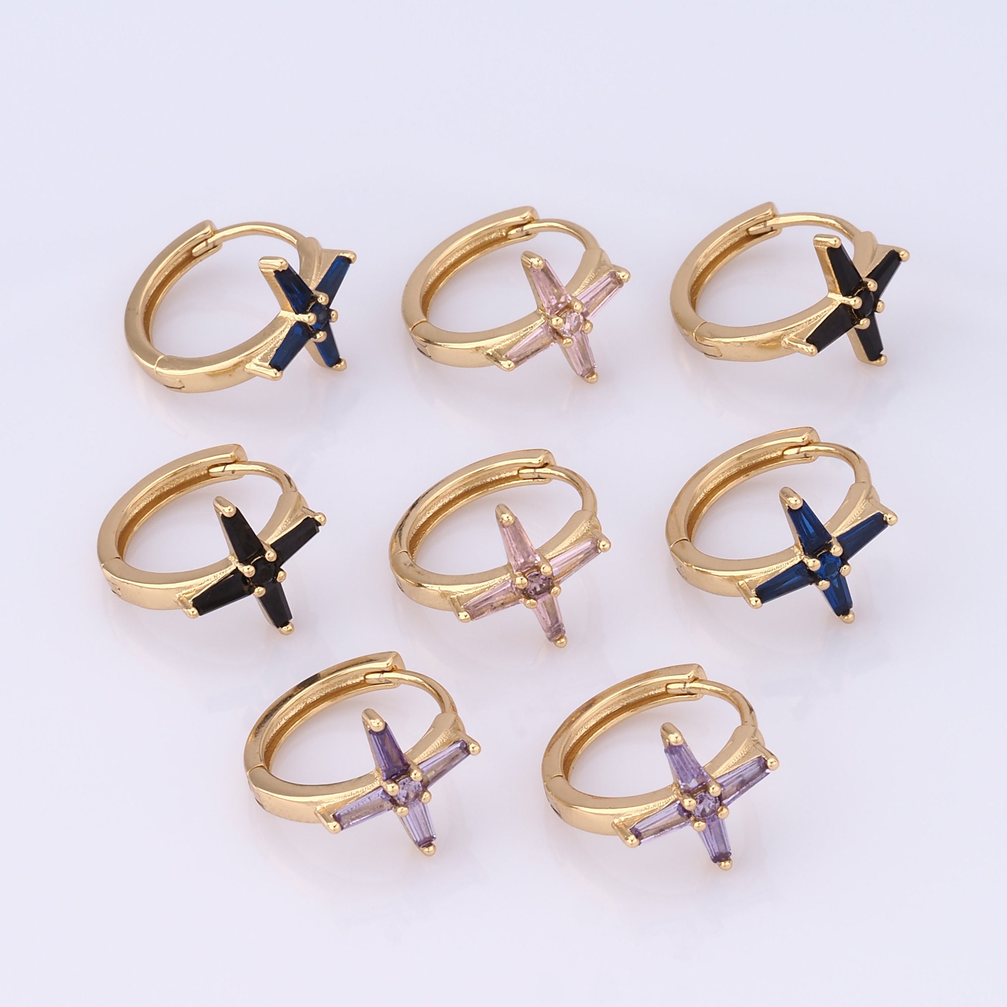 Zirconia Cross Earrings, 18K Gold Filled Trendy Gold Hoop Earrings