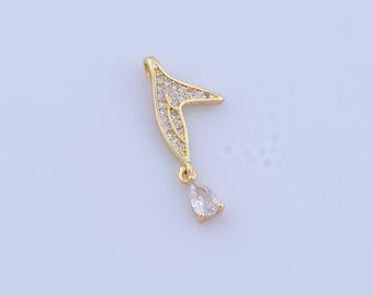 Micropave CZ Fishtail Pendant, 18K Gold Filled Fishtail Charms,Fishtail Charms, DIY Jewelry Making Findings, 28.4x11.2x3.4mm