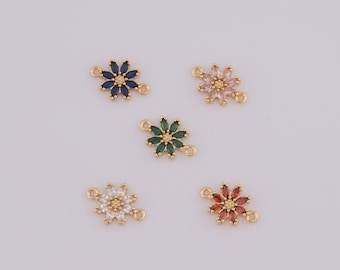 Gold CZ Flower Connector, 18K Gold Filled Flower Connector,Flower Connector DIY Jewelry Making Findings,16.8x12x3mm