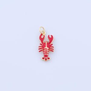 Enamel Lobster Pendant, 18K Gold Filled Marine Life Charms,Lobster Charms, DIY Jewelry Making Findings，23x10x3.3mm