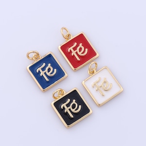 10 piezas, colgante cuadrado esmaltado, dijes de letras rellenos de oro de 18 quilates, accesorios para hacer joyas de bricolaje, 15 x 12,3 x 2 mm