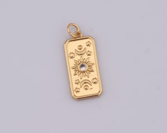 Zirconia Square Pendant, 18K Gold Filled Sun Charms, Celestial Charms, DIY Jewelry Making Findings，26x10x1.5mm