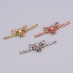 Micropave Zirconia Gold Bee Connector,18k Gold Filled Insect Connector,DIY Jewelry Making Findings,45.5x12x6mm