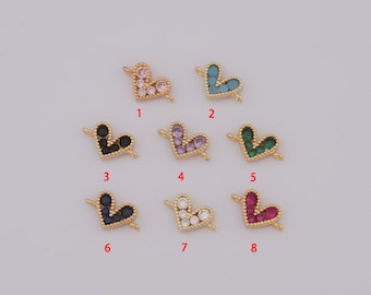 Zirconia Heart Connector, 18K Gold Filled Heart Connector,Heart Connector DIY Jewelry Making Findings,8.2x14.2x2.5mm