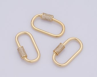 Micropave Zirconia Screw Clasp, 18K Gold Filled Oval Clasp, DIY Jewelry Making Findings，29.5x16.5x5.5mm