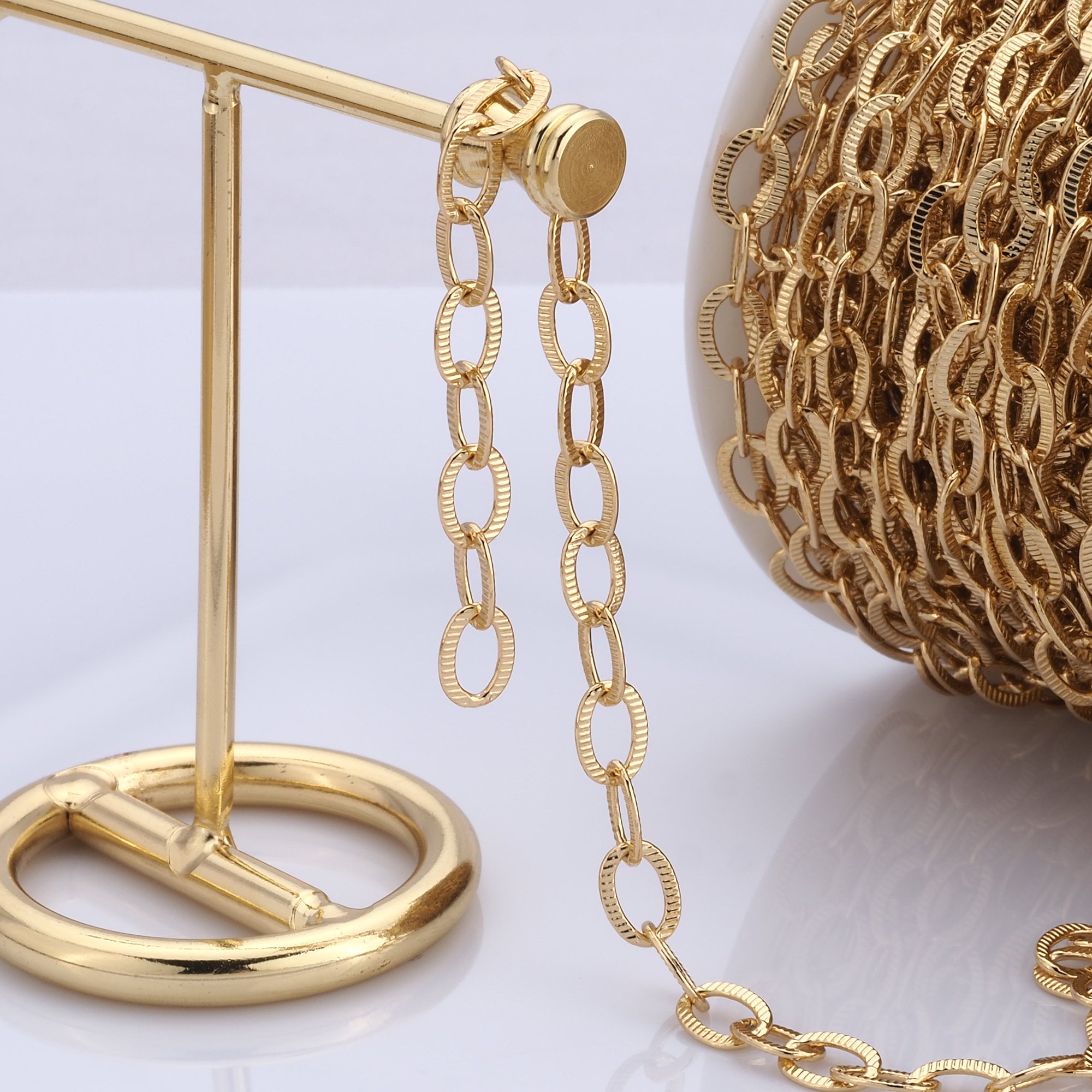 Three Loop Chain Golden Paper Clip Chains, 18K Gold Filled Oval Twisted Chains,three ...