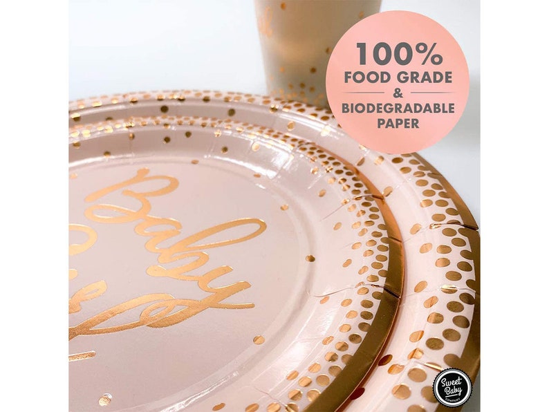 Baby Shower Plates and Napkins Girl for 24 With Rose Gold Pink Etsy