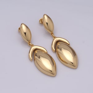 Gold Oval Stud Earrings, 18K Gold Filled Drop Earrings, Fashion Earrings, Gift for Her，62x16x6.5mm