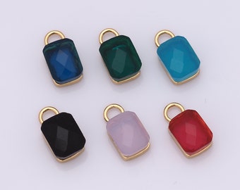 Zircon Single Stone Pendant, 18K Gold Filled Rectangle Charms, Single Stone Charms, DIY Jewelry Making Findings，13.3x7x6mm