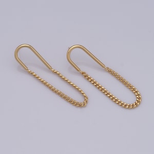 Gold Chain Stud Earrings, 18K Gold Filled Back Stud Earrings, Tassel Earrings, Gift for Her，53x13.5x2mm