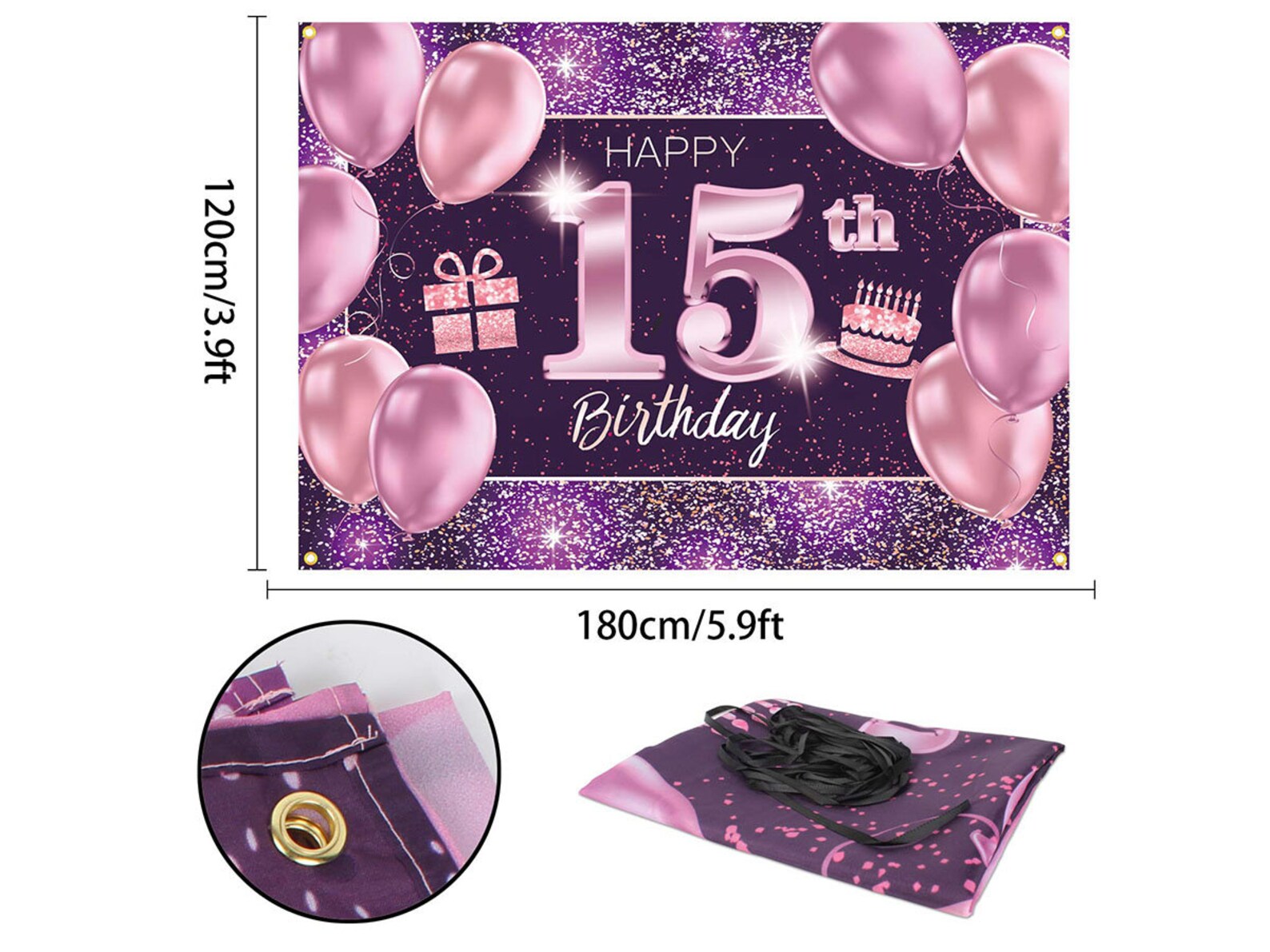 PAKBOOM Happy 13th Birthday Backdrop - 4x6ft Pink Purple Gold Banner, Girls Birthday Party Decorations - View #8