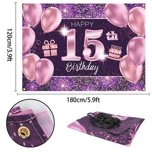 PAKBOOM Happy 15th Birthday Banner - 4x6ft Black Gold Backdrop | Party Decor Photo Booth Background - View #3