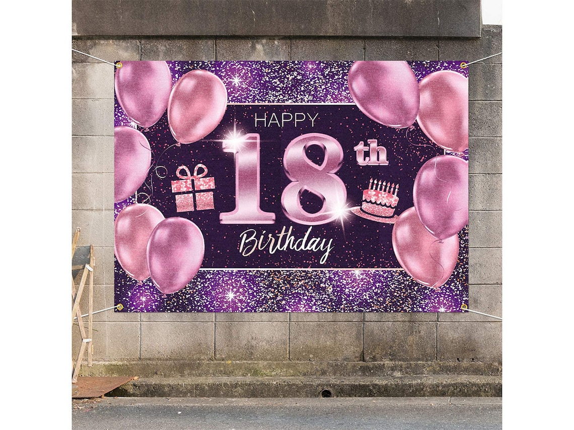 Happy 18th Birthday Backdrop Pink Photo Background Banner 18 | Etsy