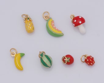 Pendentif fruit en émail, breloque champignon or 18 carats, breloque fruit, accessoires de fabrication de bijoux DIY